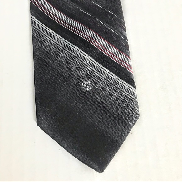 GIVENCHY Dark Gray White Black Thin Red Stripe Tie - Picture 10 of 11